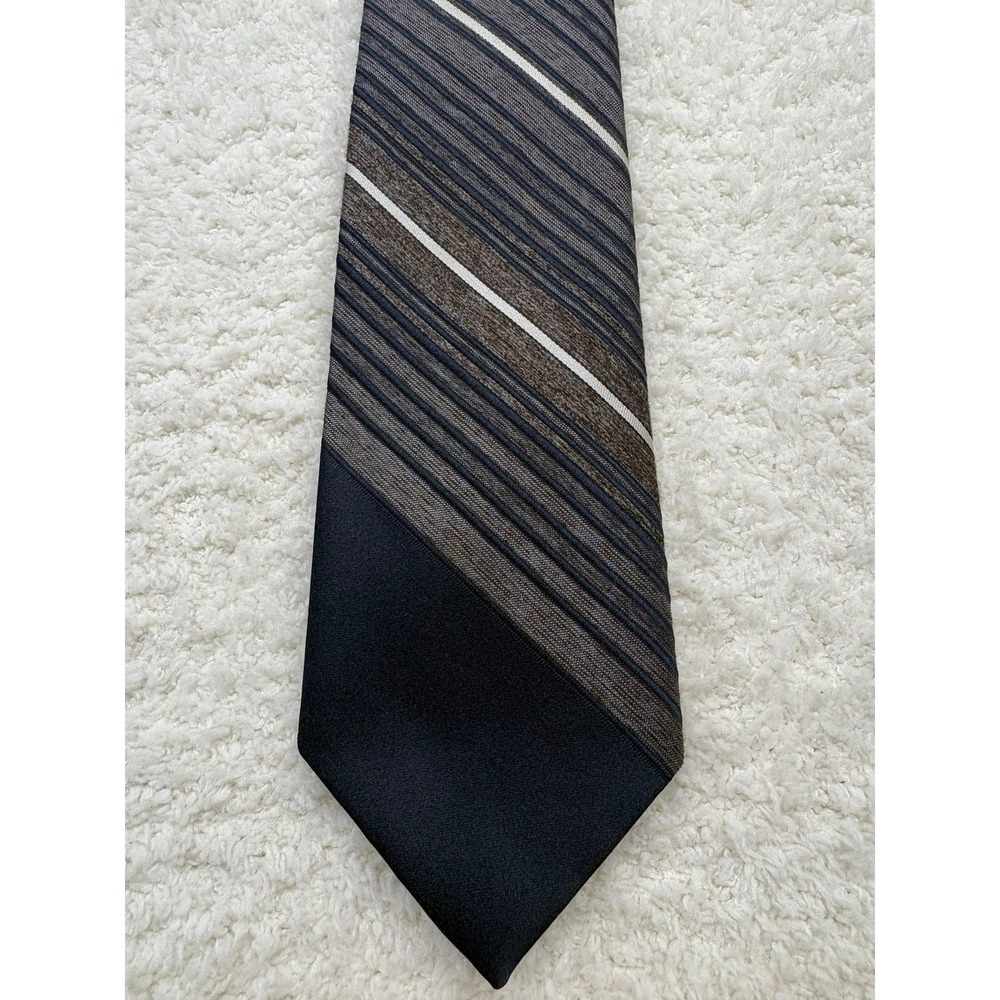 Tonino Firenze Necktie Tie Mens Navy Brown Excellent Striped Polyester Cravat